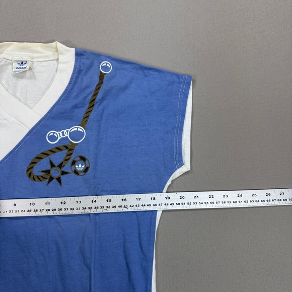 Vintage Adidas Shirt Women's Medium White Blue V-Neck Nautical Short‎ Sleeve - Picture 4 of 6